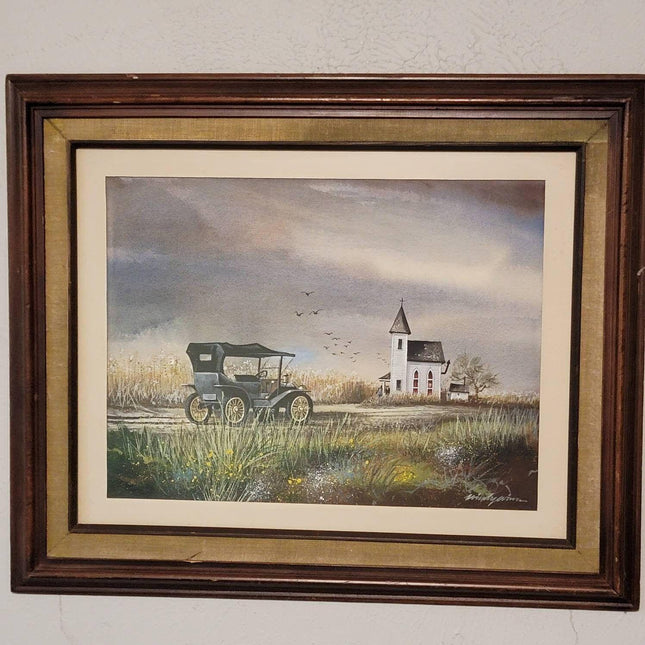 1970's Austin Texas watercolor "the Preacher's car" By Robert William"Windy" Win - Estate Fresh Austin