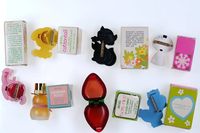 1970's Boxed Avon Collection Berry nice lip gloss, perfume pins, etc - Estate Fresh Austin