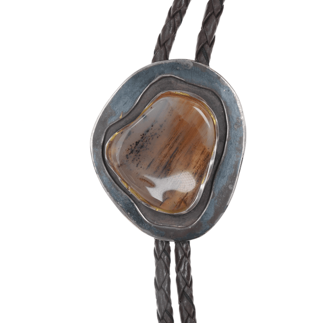 1970's Freeform sterling moss agate bolo tie - Estate Fresh Austin