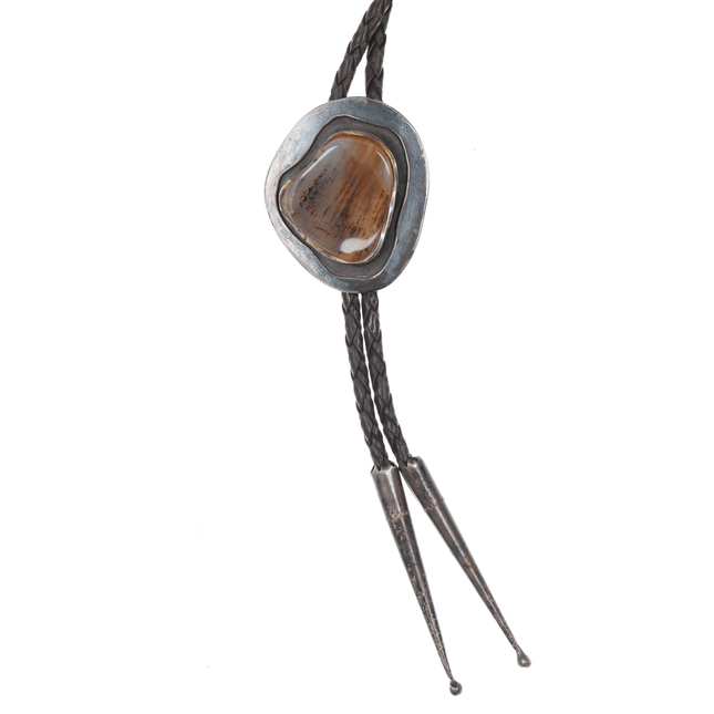 1970's Freeform sterling moss agate bolo tie - Estate Fresh Austin