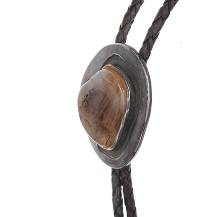 1970's Freeform sterling moss agate bolo tie - Estate Fresh Austin