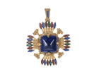 1970's Mayan Style Castlecliff Larry Vrba Blue Red Enamel Large Pendant - Estate Fresh Austin
