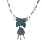 1970's Mexican Sterling Chip inlay Aztec style necklace 26