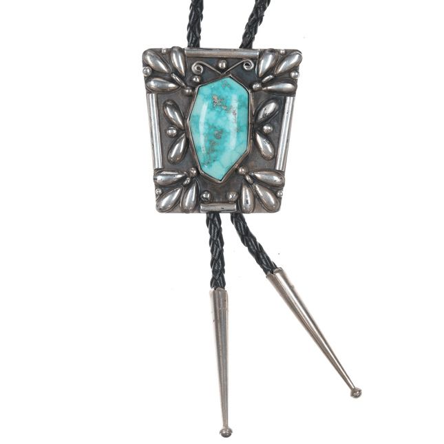 1970's Native American Sterling high grade turquoise bolo tie - Estate Fresh Austin