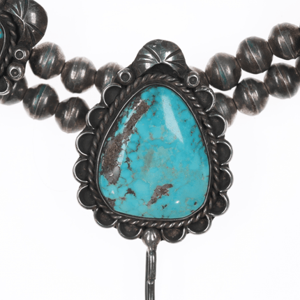 1970's Native American sterling silver beaded lariat necklace with turquoise - Estate Fresh Austin