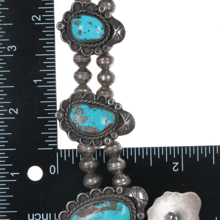 1970's Native American sterling silver beaded lariat necklace with turquoise - Estate Fresh Austin