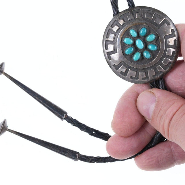 1970's Navajo Rosco Scott Sterling/turquoise Overlay bolo tie - Estate Fresh Austin