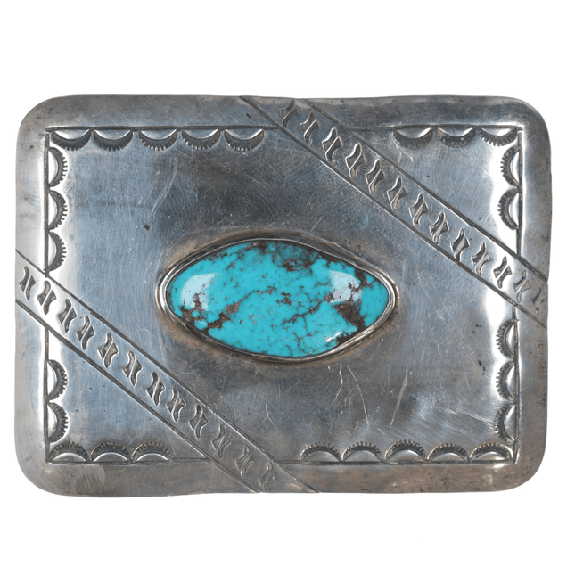 1970's Orville Tsinnie Bisbee Turquoise Navajo Sterling belt buckle - Estate Fresh Austin