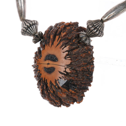 1970's Santo Domingo Sterling/shell necklace w/chip inlay walnut pendant - Estate Fresh Austin