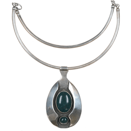 1975 Modernist Sterling bloodstone pendant choker necklace 17" - Estate Fresh Austin