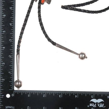 1976 John Coers Cherokee Kachina silver, turquoise, coral Bolo tie/pendant - Estate Fresh Austin