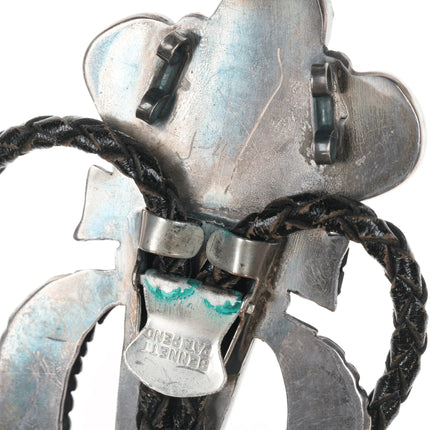 1976 John Coers Cherokee Kachina silver, turquoise, coral Bolo tie/pendant - Estate Fresh Austin
