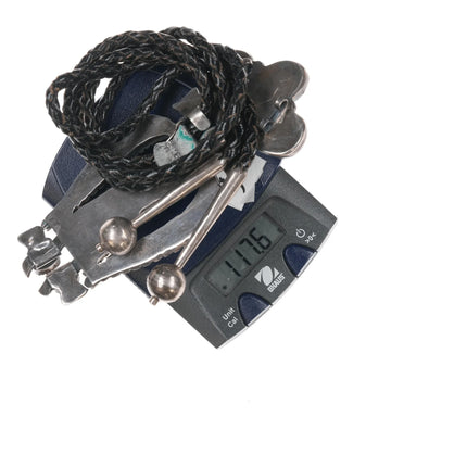 1976 John Coers Cherokee Kachina silver, turquoise, coral Bolo tie/pendant - Estate Fresh Austin