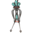 1976 John Coers Cherokee Kachina silver, turquoise, coral Bolo tie/pendant - Estate Fresh Austin