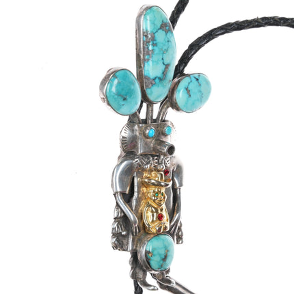 1980's Large John Larson Navajo sterling turquoise Kachina bolo tie - Estate Fresh Austin