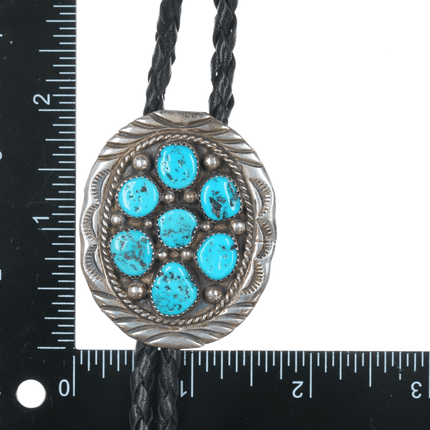 1980's M Navajo sterling Kingman turquoise cluster bolo tie - Estate Fresh Austin