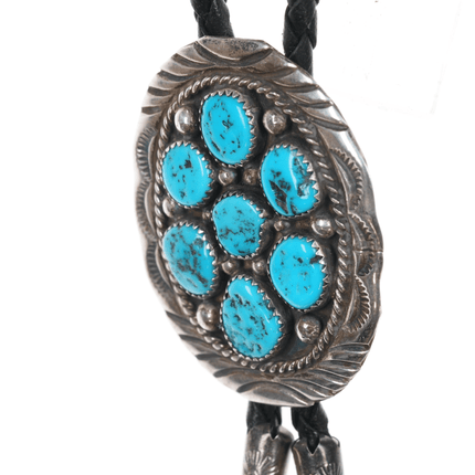 1980's M Navajo sterling Kingman turquoise cluster bolo tie - Estate Fresh Austin