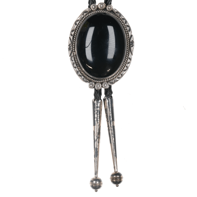 1980's Native American Sterling and onyx bolo tie - Estate Fresh Austin