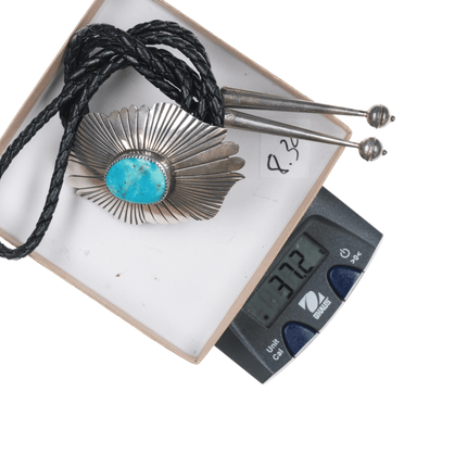 1980's Native American sterling bolo tie with turquoise 38" long - Estate Fresh Austin