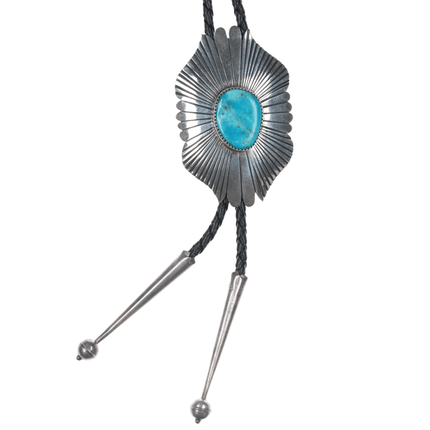 1980's Native American sterling bolo tie with turquoise 38" long - Estate Fresh Austin