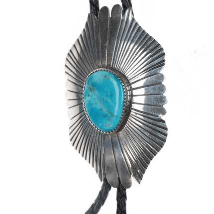 1980's Native American sterling bolo tie with turquoise 38" long - Estate Fresh Austin