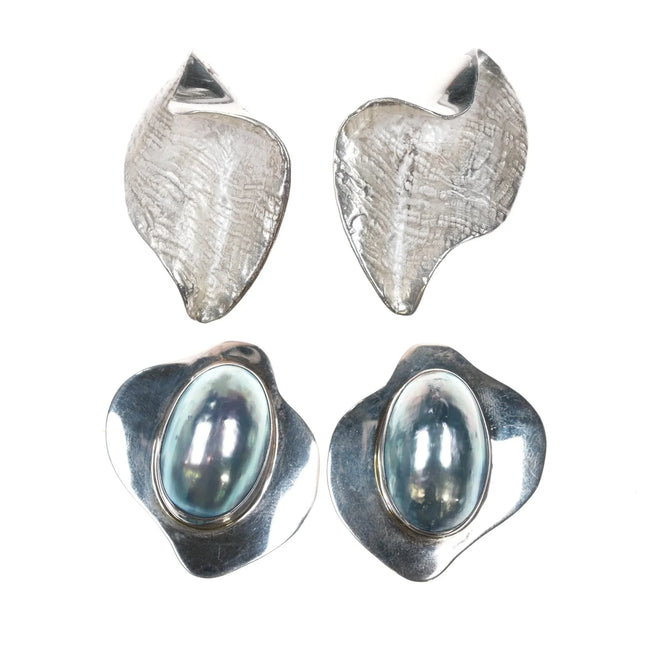 1980's Post Modernist Sterling J Gabiel/Autumn Walker clip-on earrings - Estate Fresh Austin