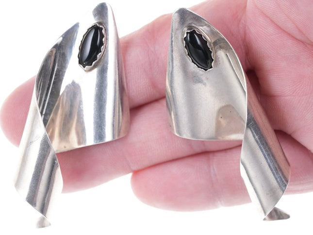 1980's Southwestern Modernist Sterling silver obsidian earrings - Estate Fresh Austin