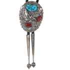 1980's Sterling, turquoise, and coral eagle bolo tie - Estate Fresh Austin