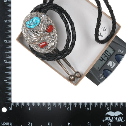 1980's Sterling, turquoise, and coral eagle bolo tie - Estate Fresh Austin