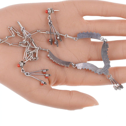 1980's Zuni Mediterannean Coral Snake Eye Sterling necklace and earrings set by - Estate Fresh Austin