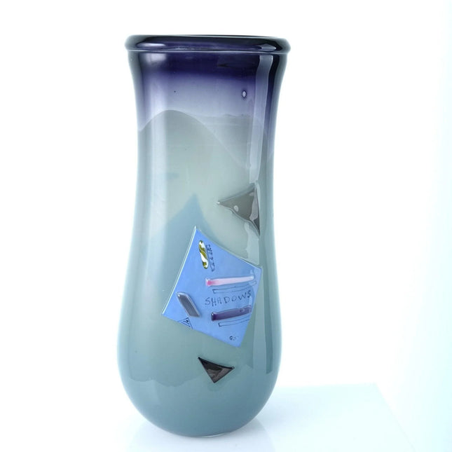 1985 Studio Art Glass Vase Abstract "Shadows" Signed - Estate Fresh Austin