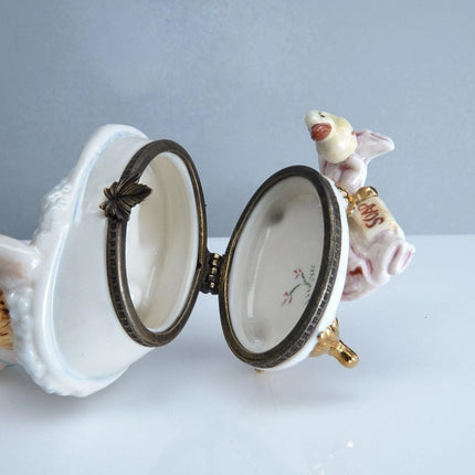 1990's Studio USA Pig in a bathtub Trinket Box Hand Painted - Estate Fresh Austin