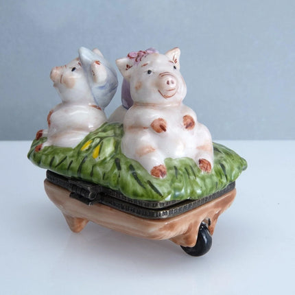 1990's Studio USA Valentines Pig Trinket Box Hand Painted - Estate Fresh Austin