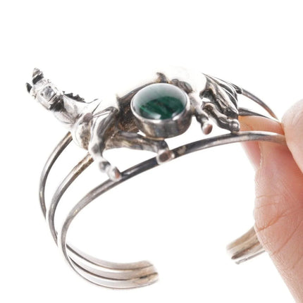 6.25" 1991 Sterling silver Carol Felley Horse Cuff bracelet with Malachite - Estate Fresh Austin