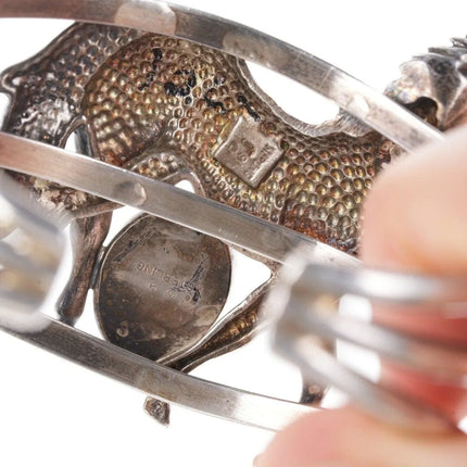 6.25" 1991 Sterling silver Carol Felley Horse Cuff bracelet with Malachite - Estate Fresh Austin