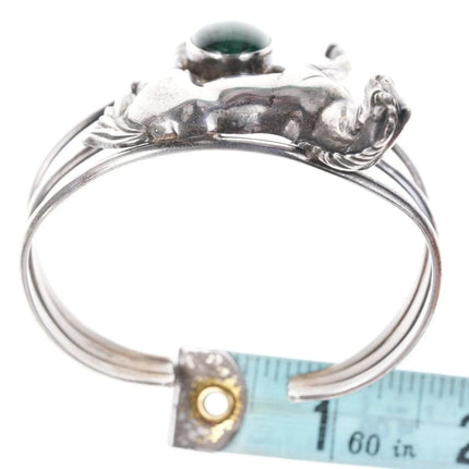 6.25" 1991 Sterling silver Carol Felley Horse Cuff bracelet with Malachite - Estate Fresh Austin