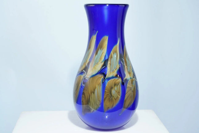 1993 David Lotton Leaf and Vine Art glass vase Iridized interior - Estate Fresh Austin