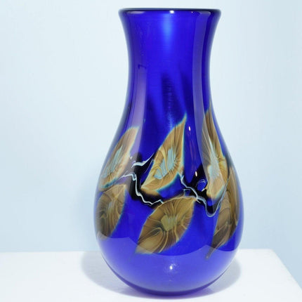 1993 David Lotton Leaf and Vine Art glass vase Iridized interior - Estate Fresh Austin