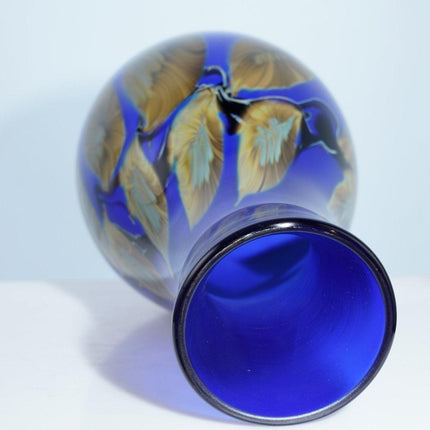 1993 David Lotton Leaf and Vine Art glass vase Iridized interior - Estate Fresh Austin