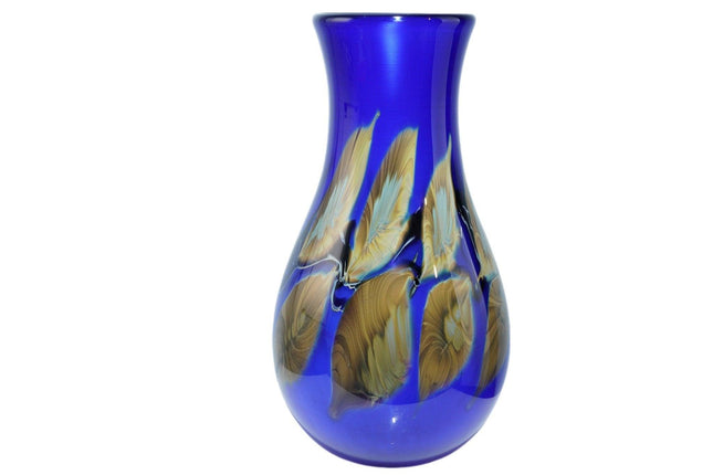 1993 David Lotton Leaf and Vine Art glass vase Iridized interior - Estate Fresh Austin