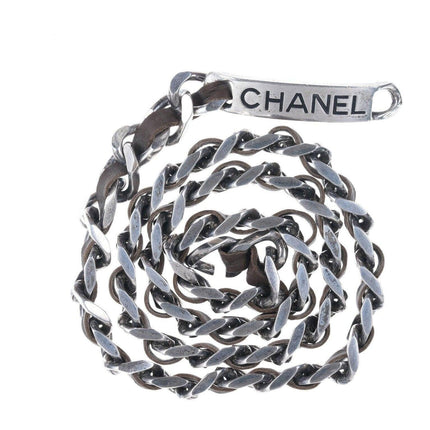 1996 Retro French Chanel belt Silver-tone with leather - Estate Fresh Austin