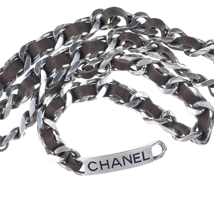 1996 Retro French Chanel belt Silver-tone with leather - Estate Fresh Austin