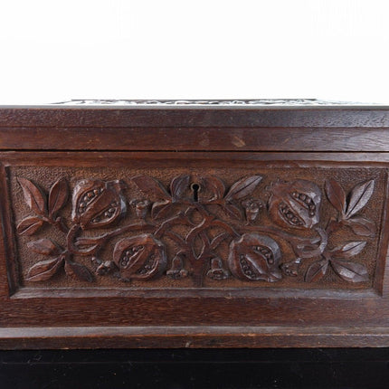 19th Century Dovetailed Oak Hand Carved Pomegranates Box - Estate Fresh Austin