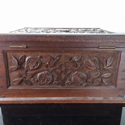 19th Century Dovetailed Oak Hand Carved Pomegranates Box - Estate Fresh Austin