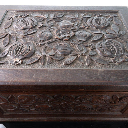 19th Century Dovetailed Oak Hand Carved Pomegranates Box - Estate Fresh Austin