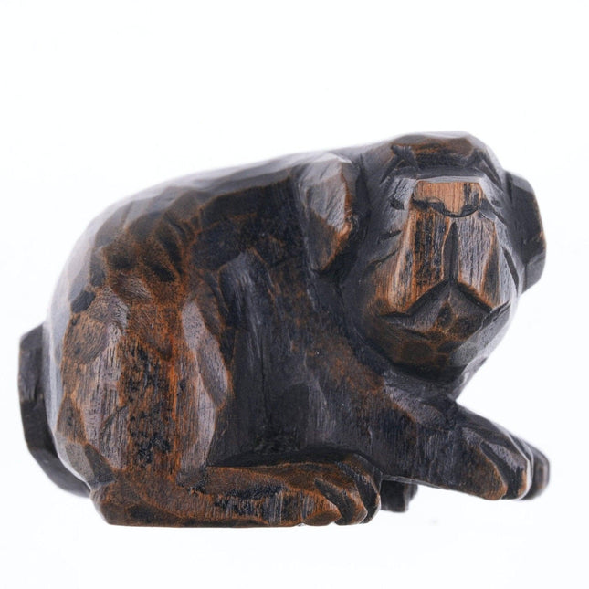 19th Century Japanese Carved wood puppy netsuke - Estate Fresh Austin