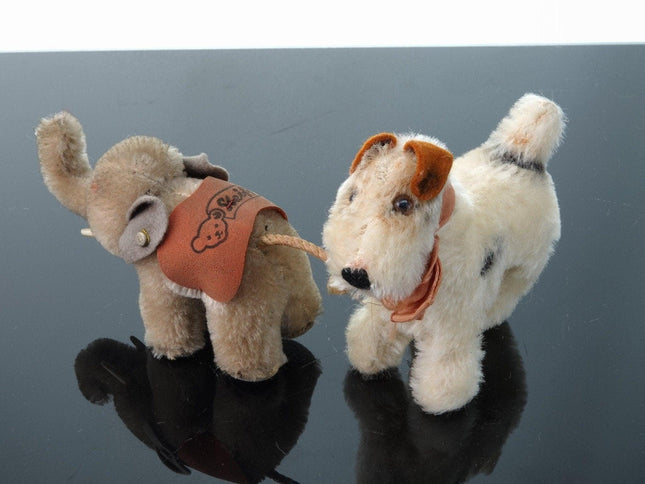 2 1950's Steiff Mohair Miniatures Elephant and Dog - Estate Fresh Austin