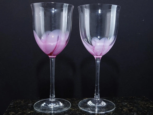 2 1980's Steven Maslach Art Glass Goblets - Estate Fresh Austin