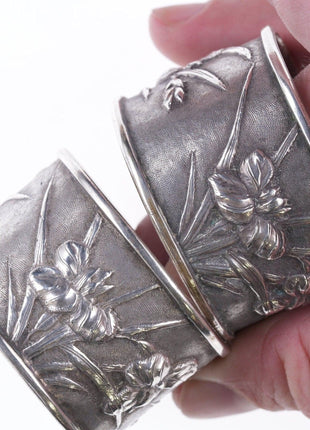 2 Antique Chinese Silver repousse napkin rings - Estate Fresh Austin