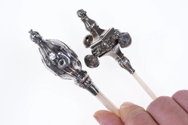 2 Antique Sterling Baby Rattles by Crisford & Norris Ltd c1930 - Estate Fresh Austin